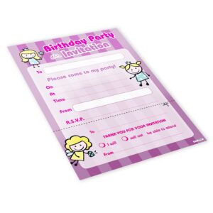 20x Childrens Kids Birthday Party Invitations Invites Pack Blank - Princess