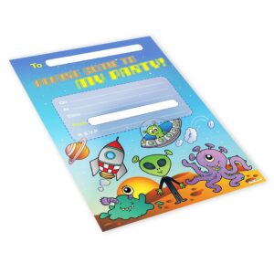20x Childrens Kids Birthday Party Invitations Invites Pack Blank - Space Aliens