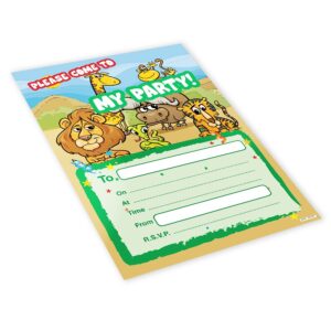 20x Childrens Kids Birthday Party Invitations Invites Pack Blank - Zoo