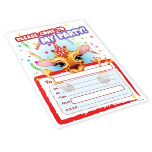 20x Childrens Kids Birthday Party Invitations Invites Pack Blank - Giraffe
