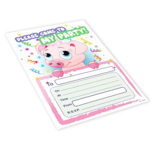 20x Childrens Kids Birthday Party Invitations Invites Pack Blank - Piglet