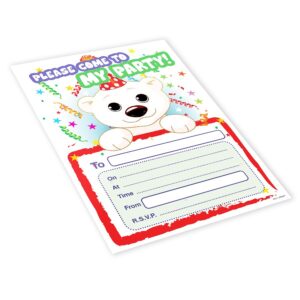 20x Childrens Kids Birthday Party Invitations Invites Pack Blank - Polar Bear