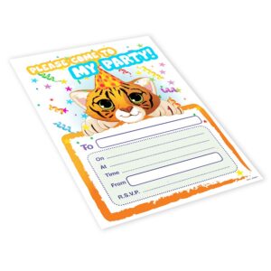 20x Childrens Kids Birthday Party Invitations Invites Pack Blank - Tiger
