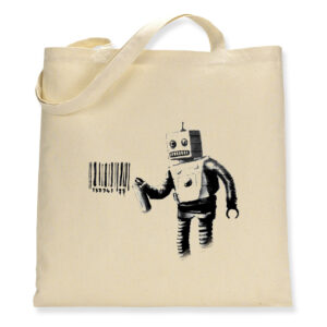 Banksy Robot and Barcode - Canvas Tote Bag