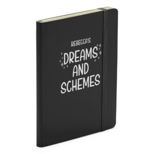 Personalised Dreams and Schemes Friend Black Soft Touch Notebook