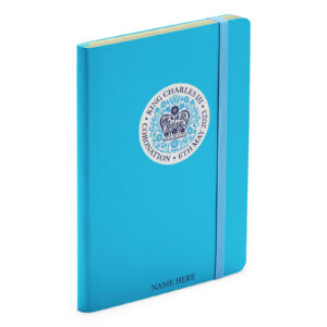 Personalised Coronation Blue Emblem King Charles III Cyan Soft Touch Notebook