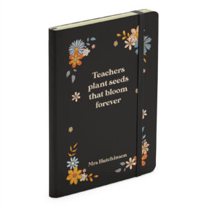 Personalised Thank You Teacher - Floral Quote Soft Touch Black Notebook