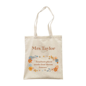 Personalised Thank You Teacher - Floral Quote & Name Tote Bag Gift