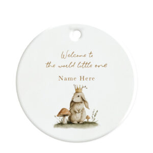 Personalised New Baby - Woodland Bunny Hanging Decoration Ceramic Ornament Gift