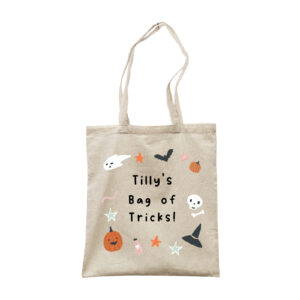 Personalised Bag Of Tricks - Kid's Halloween Trick Or Treat Girl's Name Canvas Tote Bag