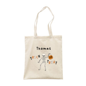 Personalised Children's Name - Skeleton Halloween Trick Or Treat Canvas Tote Bag