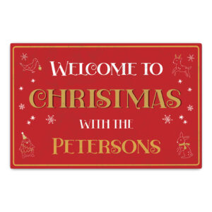 Personalised Family Welcome Sign - Red and Gold Christmas Decoration