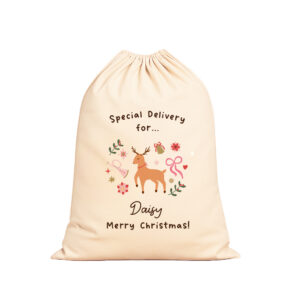 Personalised Name - Little Girl's Reindeer Large Santa Sack