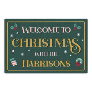 Personalised Family Christmas Metal Welcome Sign - Vintage Green Style Decoration