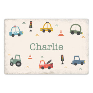 Personalised Children's Room Sign - Car Theme Metal Wall Decoration