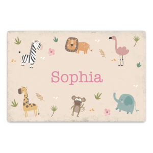 Personalised Children's Room Sign - Girl's Safari Animal Metal Wall Decoration