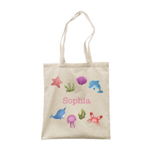 Personalised Children's Name Tote Bag - Girl's Under The Sea Animals Canvas Gift