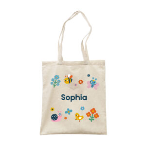 Personalised Children's Name Tote Bag - Girl's Cute Bugs And Florals Canvas Gift